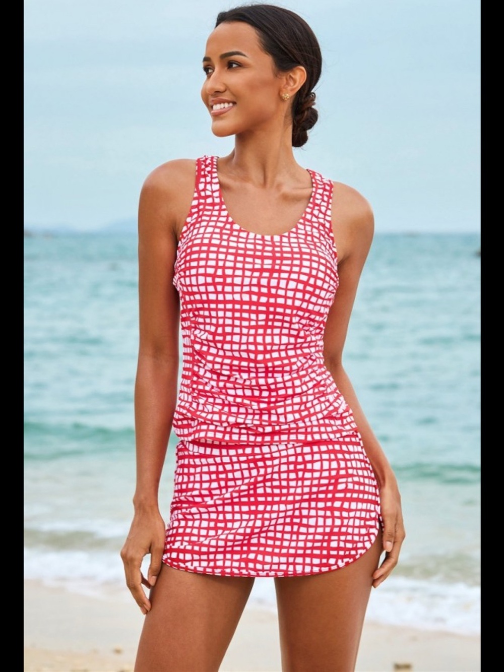 Red Grid Swimdress - Women Large
